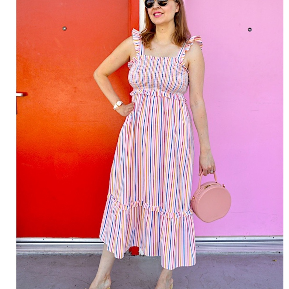 Draper James Kimberly Stripe Smocked Midi Dress Medium